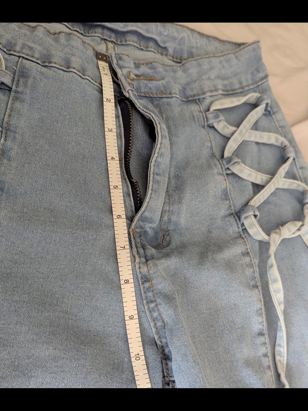 BNWOT, Size Med, Light Blue Lace-Up Details Wide Leg Jeans - Picture 6 of 12